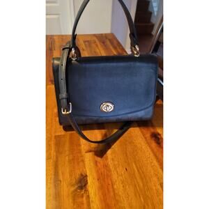 Coach Tilly Top Handled Signature Leather Crossbody Purse Black/Brown 76620